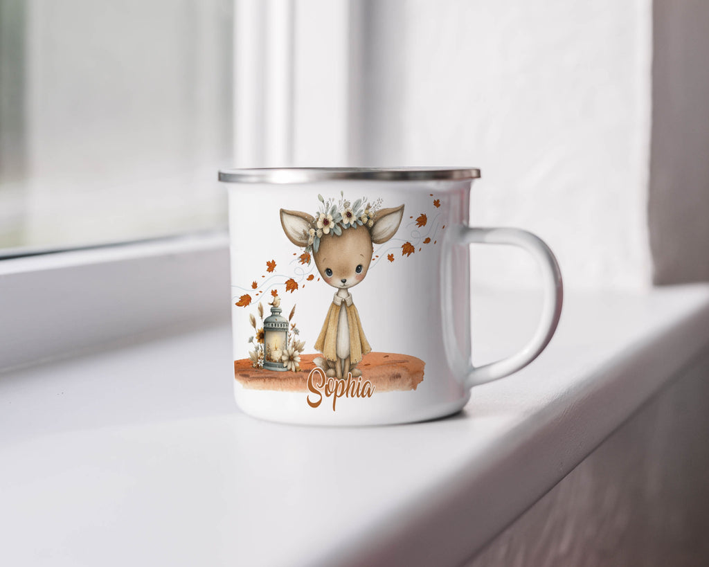 Cute Deer with Lantern Design on White Mug product type