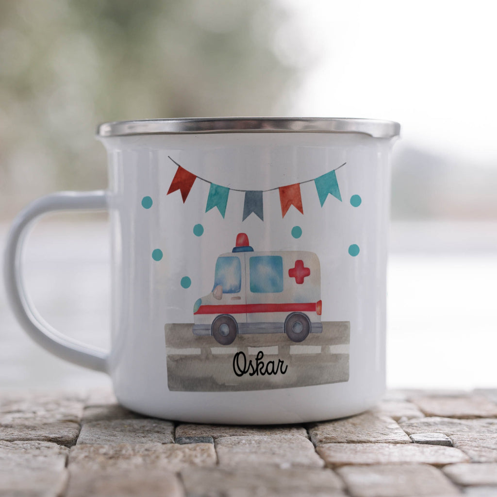 Children's Ambulance Design Mug Custom Oskar Name