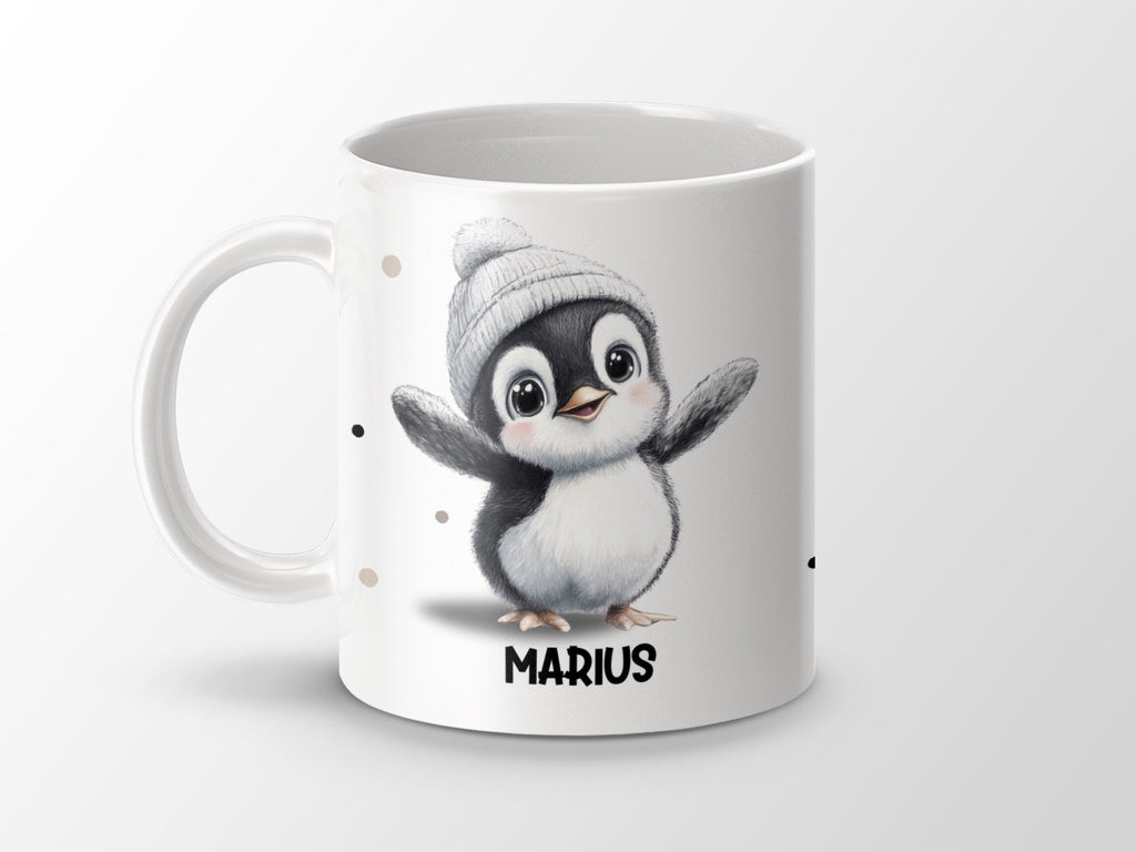 Keramik Tasse mit Wunschname niedlicher Pinguin - von Mikalino