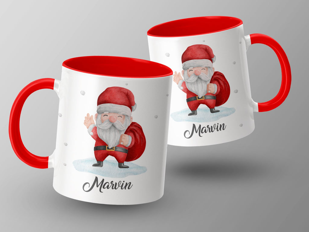 Keramik Tasse mit Wunschname Weihnachtsmann Design - von Mikalino