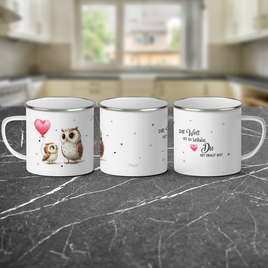 Emaille Tasse Die Welt ist so schön Du mit Name personalisiert & Motiv | Geschenkidee (7477) - von Mikalino