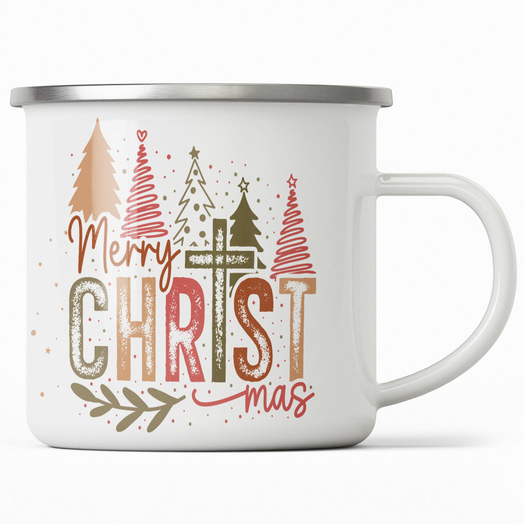 Emaille Tasse Merry Christmas Mug, Festliche Weihnachtsbecher, Wintergeschenkidee mit Name personalisiert & Motiv | Geschenkidee (7477) - von Mikalino