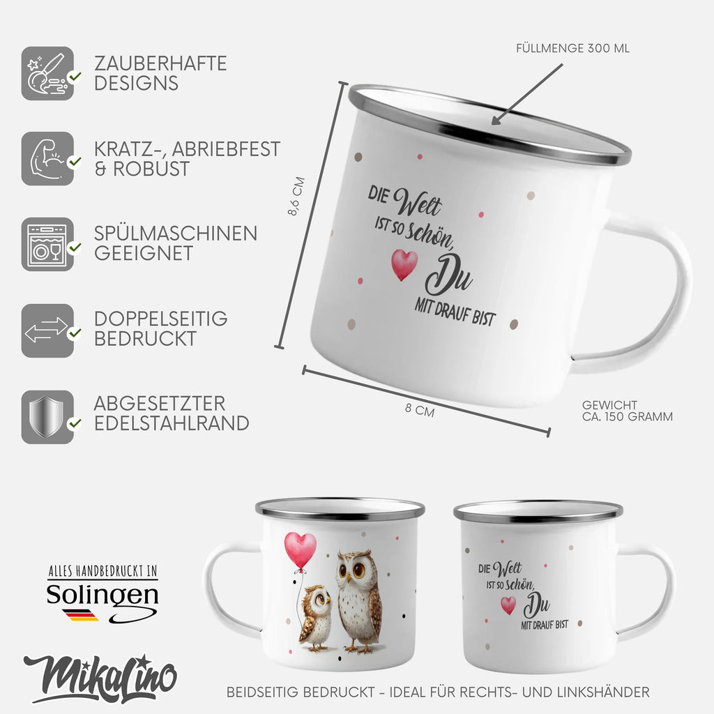 Emaille Tasse Die Welt ist so schön Du mit Name personalisiert & Motiv | Geschenkidee (7477) - von Mikalino