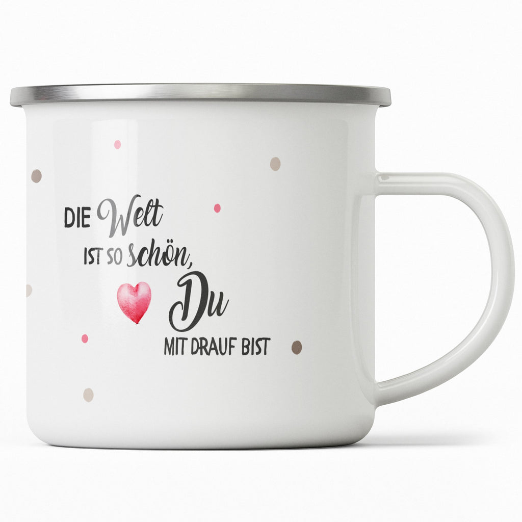 Emaille Tasse Die Welt ist so schön Du mit Name personalisiert & Motiv | Geschenkidee (7477) - von Mikalino