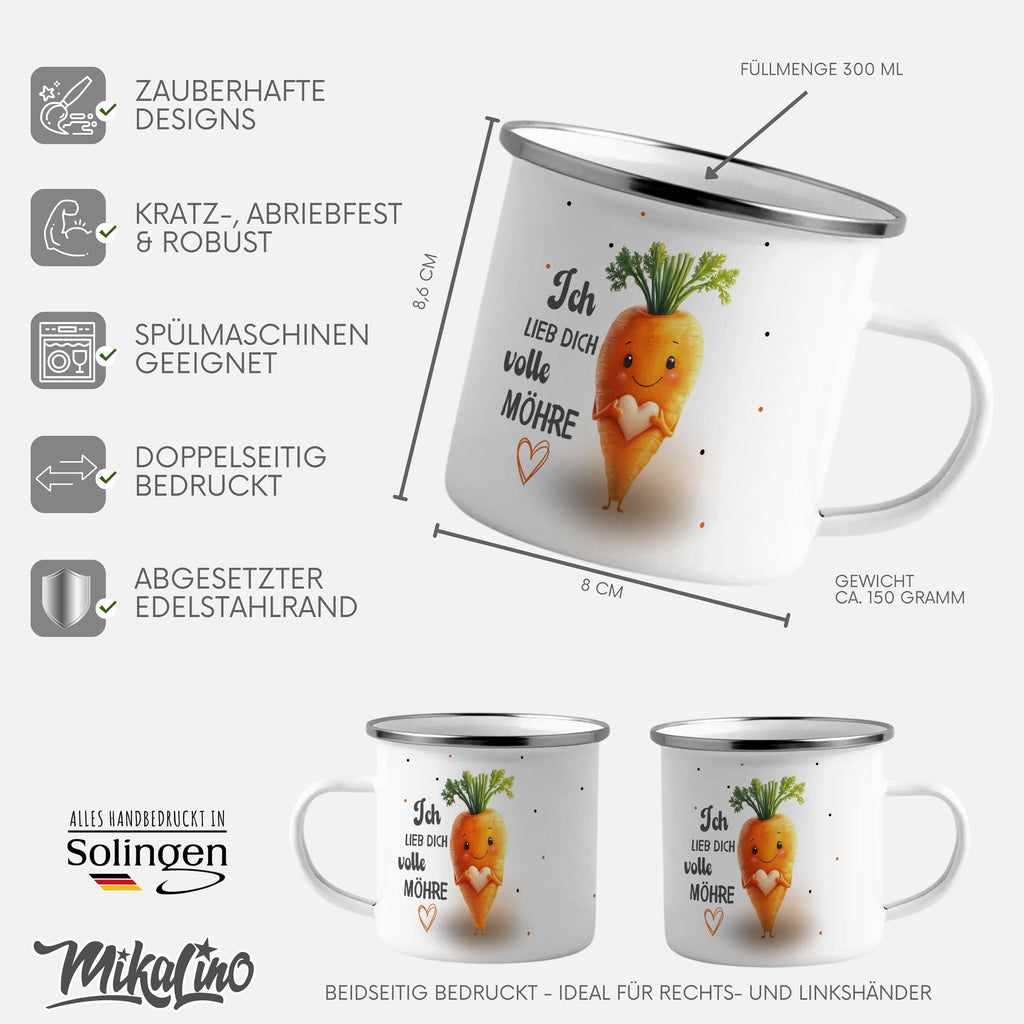 Emaille Tasse Ich lieb dich volle Möhre lustige Karotten mit Name personalisiert & Motiv | Geschenkidee (7488) - von Mikalino