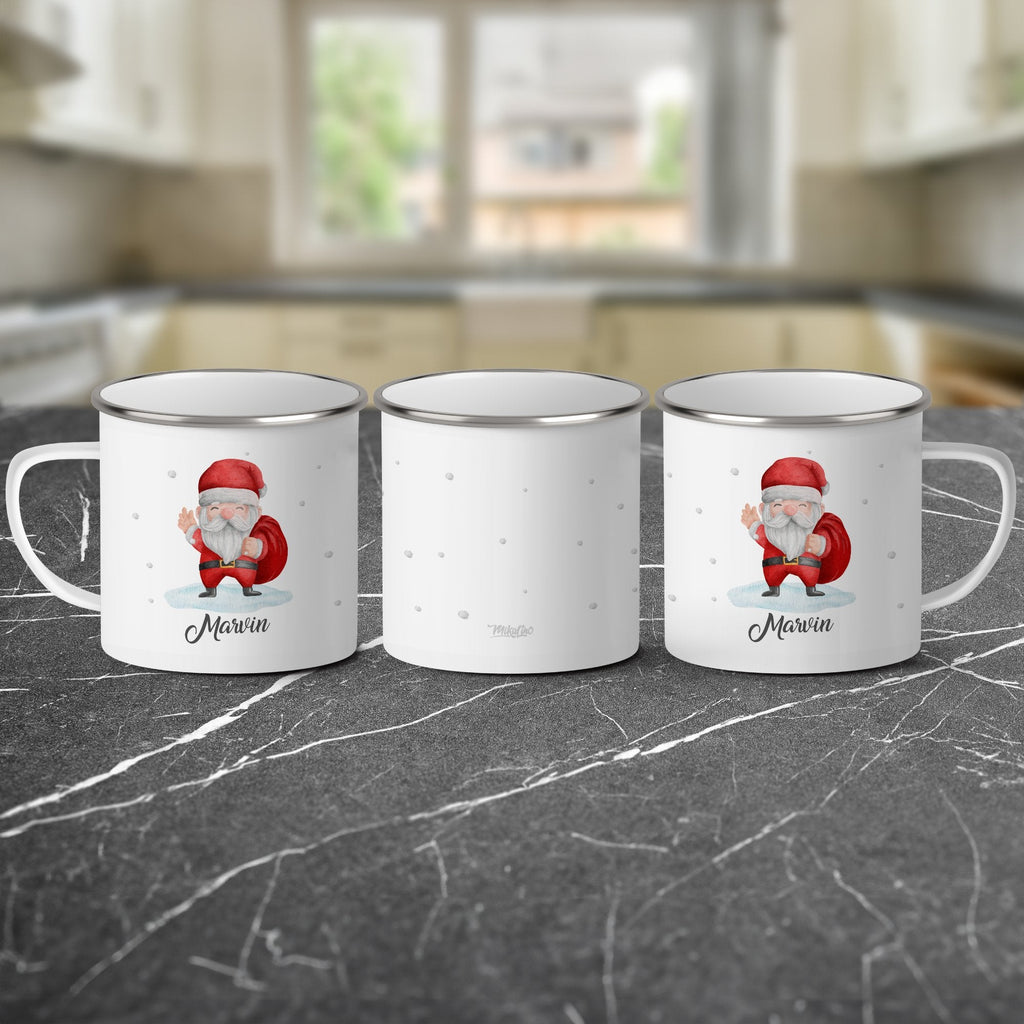 Emaille Tasse Lustiger Weihnachtsmann Design Weihnachten mit Name personalisiert & Motiv | Geschenkidee (7469) - von Mikalino