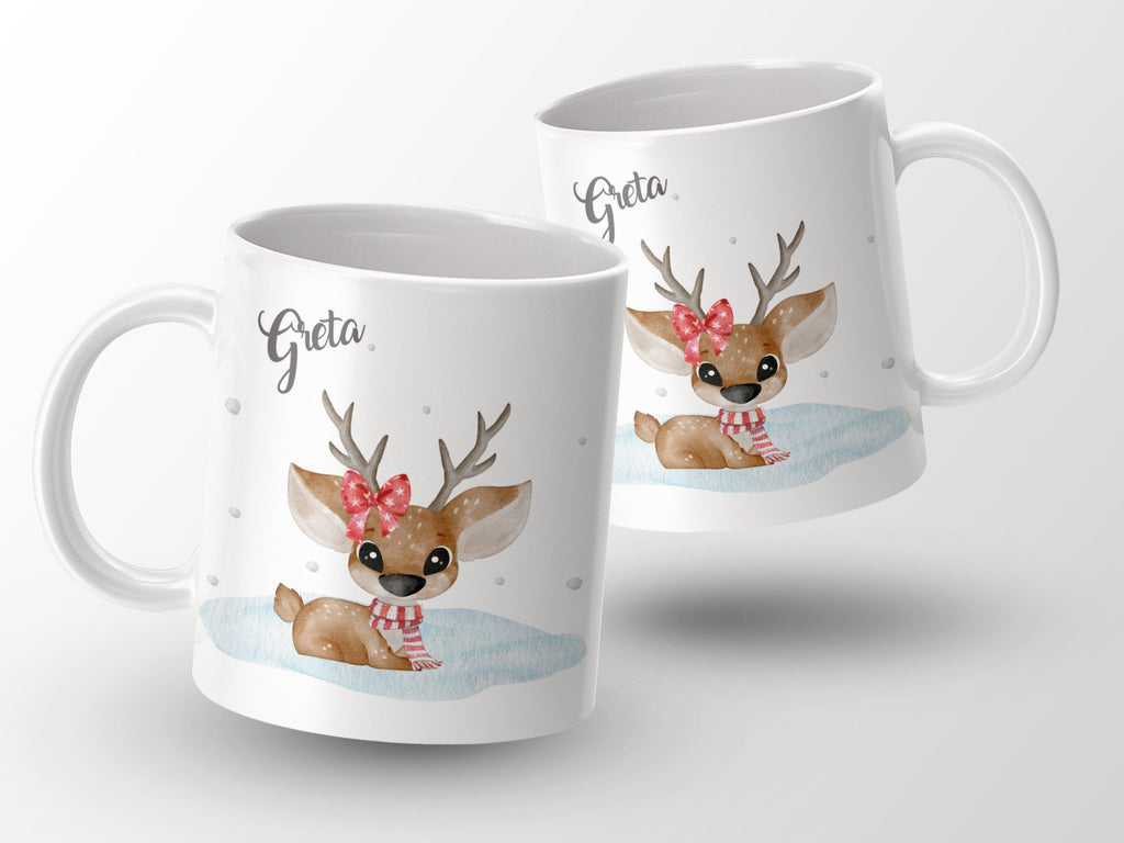 Keramik Tasse mit Wunschname Rentier Design Weihnachten - von Mikalino