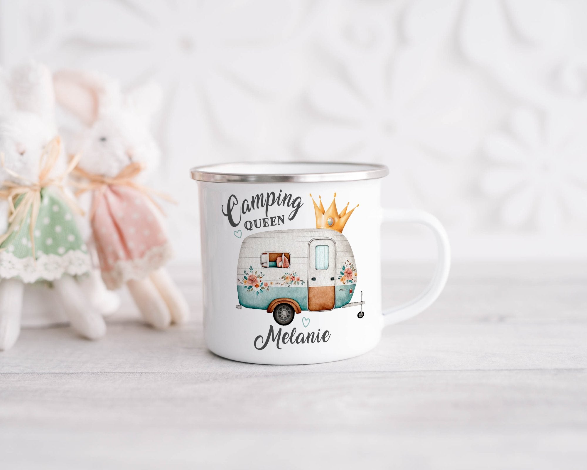 Camping Queen Emaille Tasse personalisiert