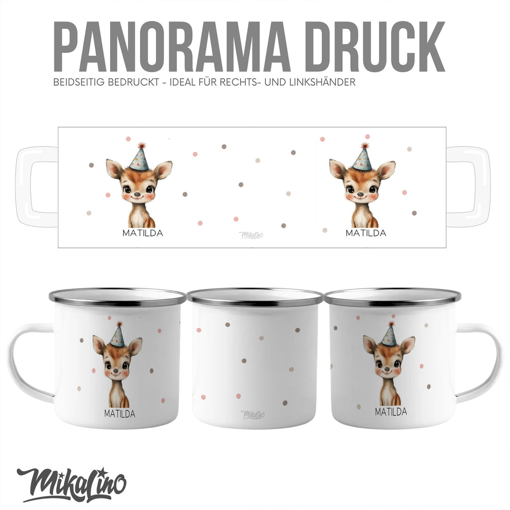 Emaille Tasse Niedliches Hirsch Matilda Design Kaffeetasse mit Name personalisiert & Motiv | Geschenkidee (7476) - von Mikalino