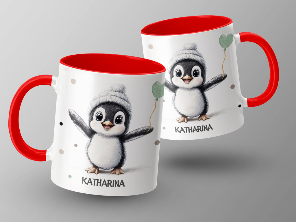 Keramik Tasse mit Wunschname Pinguin - von Mikalino