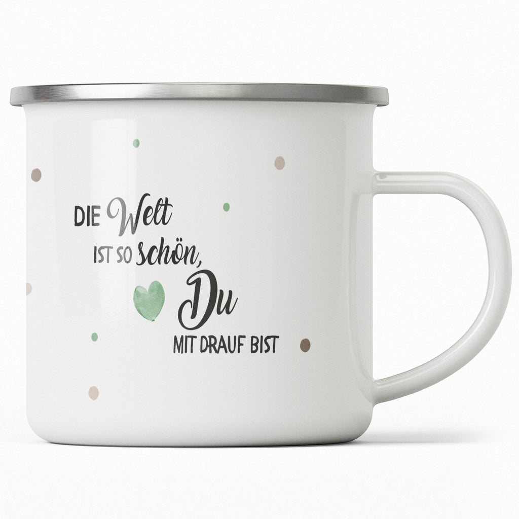 Emaille Tasse Die Welt ist so schön Du mit drauf bist mit Name personalisiert & Motiv | Geschenkidee (7478) - von Mikalino