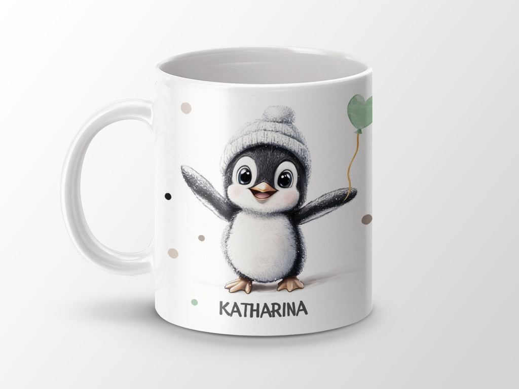 Keramik Tasse mit Wunschname Pinguin - von Mikalino