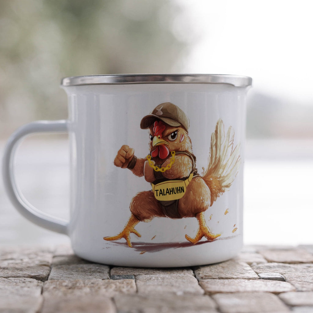 Emaille Tasse Lustiges Hähnchen Grafik Design Tassen Geschenk mit Name personalisiert & Motiv | Geschenkidee (7498) - von Mikalino