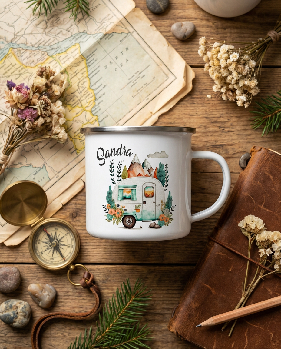 Emaille Camping Tasse personalisiert