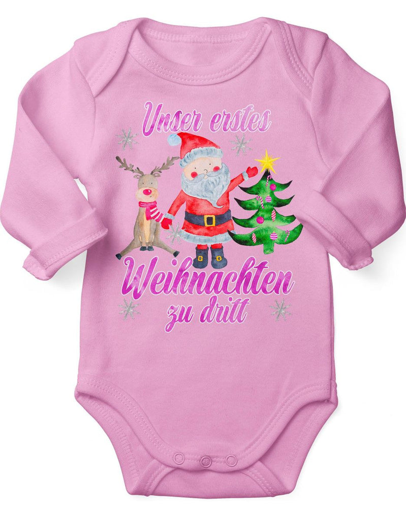 Babybody Langarm Unser erstes Weihnachten zu dritt (pink) - von Mikalino