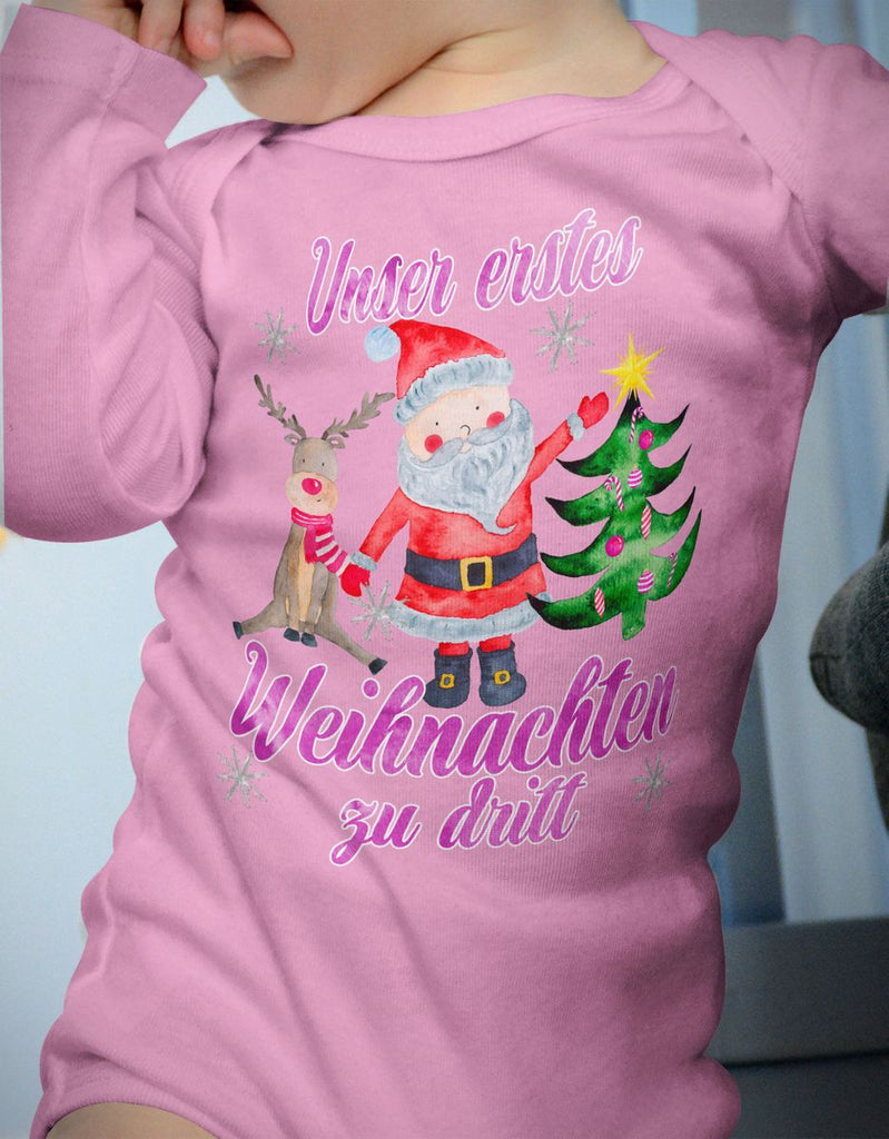 Babybody Langarm Unser erstes Weihnachten zu dritt (pink) - von Mikalino