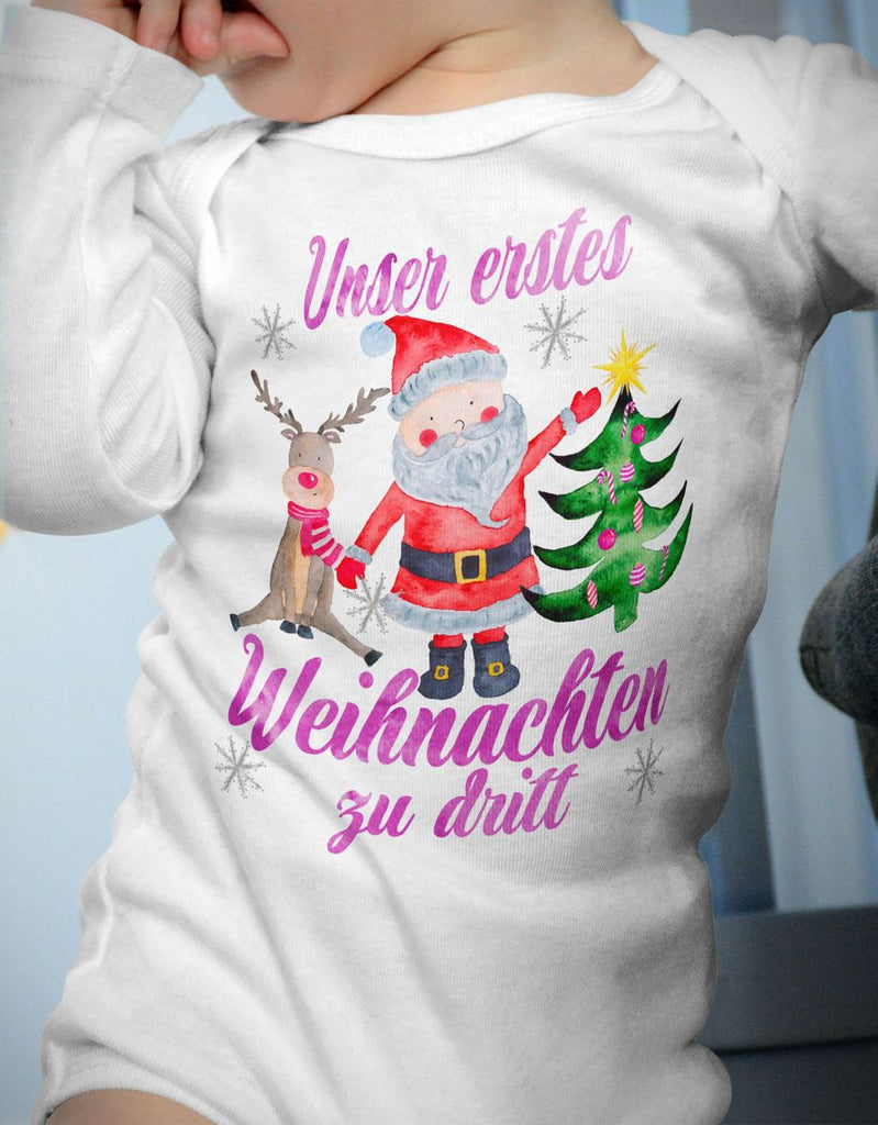 Babybody Langarm Unser erstes Weihnachten zu dritt (pink) - von Mikalino