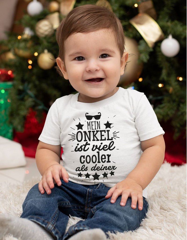 Mikalino Baby / Kinder T-Shirt mit Spruch für Jungen Mädchen Unisex kurzarm Mein Onkel ist viel cooler als deiner v2 | handbedruckt in Deutschland | Handmade with love - von Mikalino