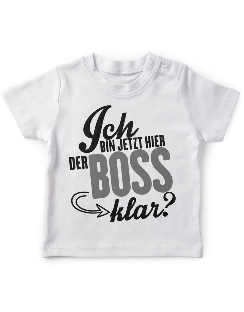 Mikalino Baby / Kinder T-Shirt mit Spruch für Jungen Mädchen Unisex kurzarm Ich bin jetzt hier der Boss, klar? | handbedruckt in Deutschland | Handmade with love - von Mikalino