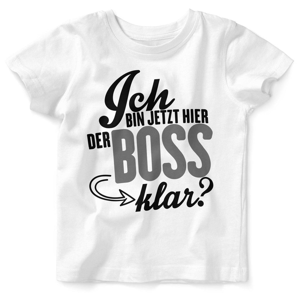 Mikalino Baby / Kinder T-Shirt mit Spruch für Jungen Mädchen Unisex kurzarm Ich bin jetzt hier der Boss, klar? | handbedruckt in Deutschland | Handmade with love - von Mikalino