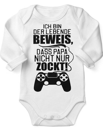 Babybody Langarm Ich bin der lebende Beweis, dass Papa nicht nur zockt. - von Mikalino