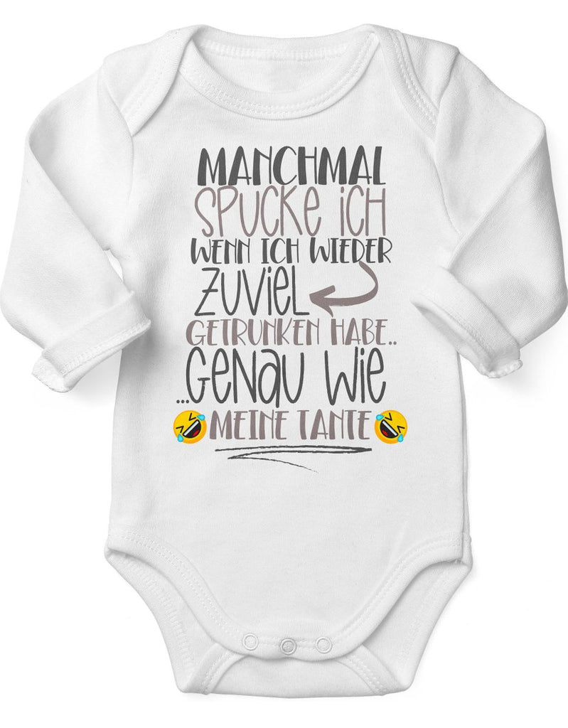 Babybody Langarm Manchmal spucke ich wenn ich zuviel getrunken habe Tante - von Mikalino