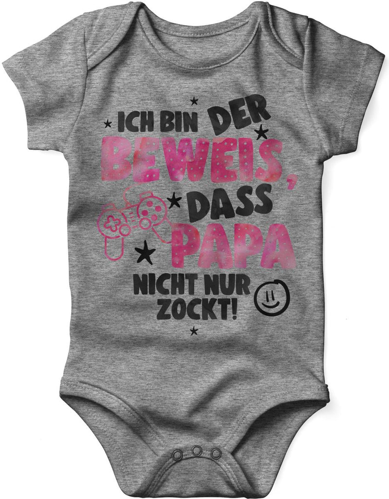 Babybody kurzarm Ich bin der Beweis, dass Papa nicht nur zockt rosa - von Mikalino