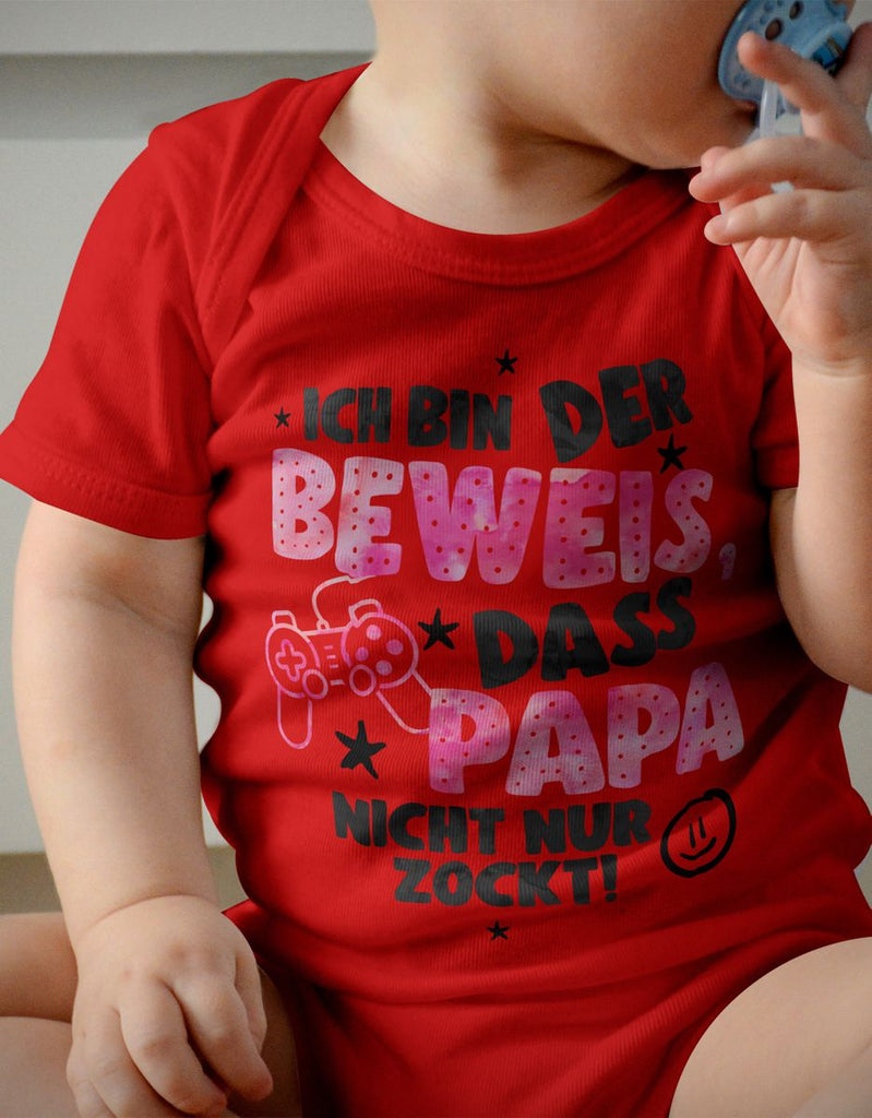 Babybody kurzarm Ich bin der Beweis, dass Papa nicht nur zockt rosa - von Mikalino