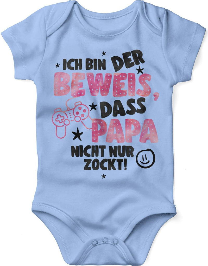 Babybody kurzarm Ich bin der Beweis, dass Papa nicht nur zockt rosa - von Mikalino