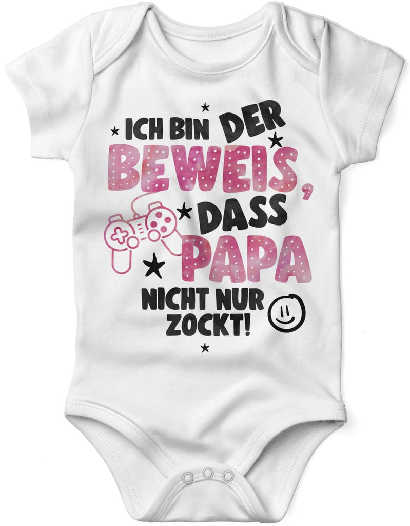 Babybody kurzarm Ich bin der Beweis, dass Papa nicht nur zockt rosa - von Mikalino