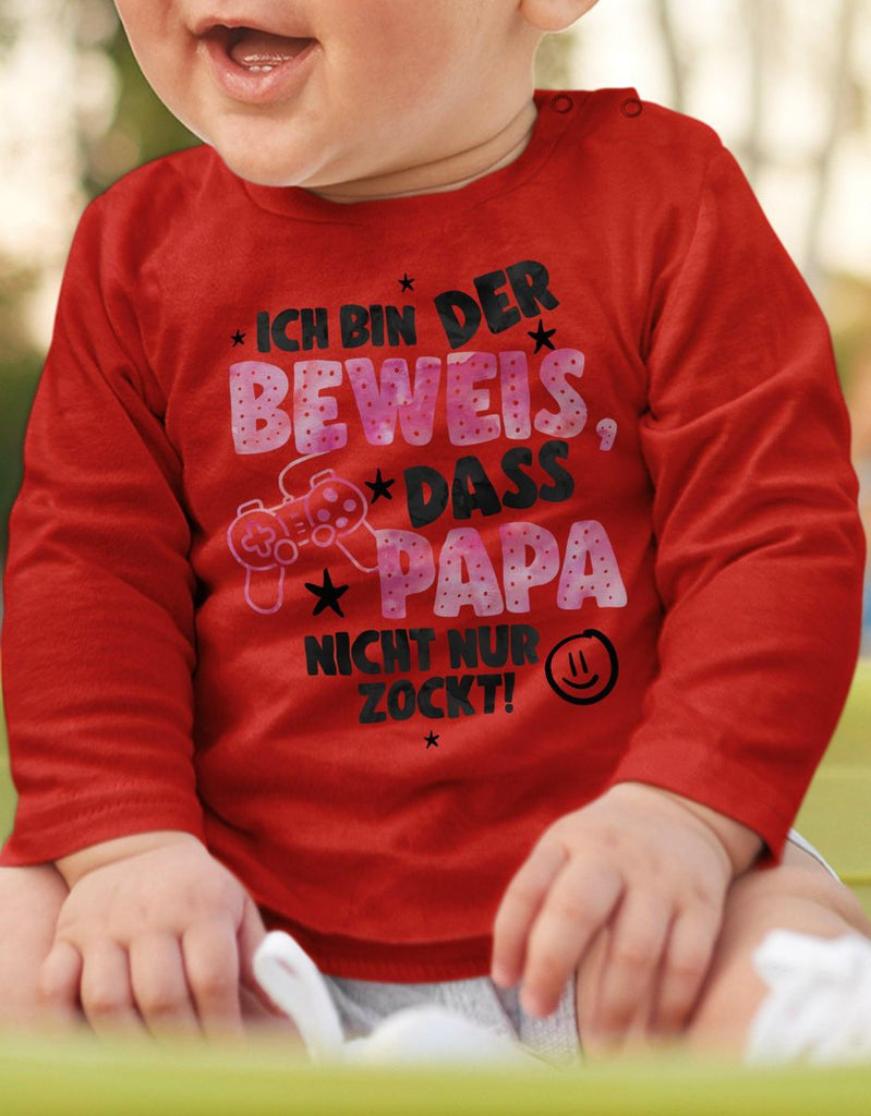 Baby / Kinder Longsleeve langarm Ich bin der Beweis, dass Papa nicht nur zockt rosa - von Mikalino