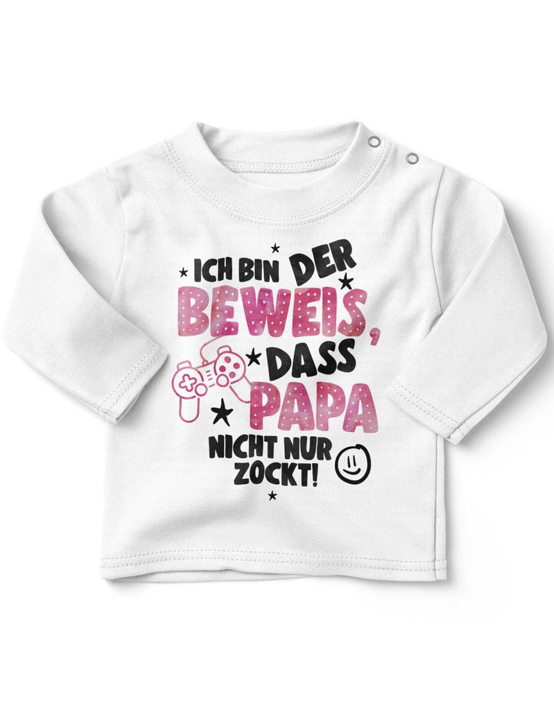 Baby / Kinder Longsleeve langarm Ich bin der Beweis, dass Papa nicht nur zockt rosa - von Mikalino