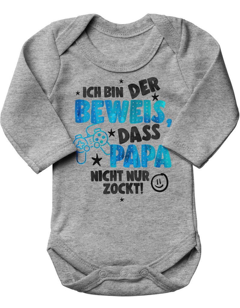 Babybody Langarm Ich bin der Beweis, dass Papa nicht nur zockt blau - von Mikalino