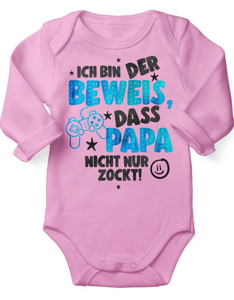 Babybody Langarm Ich bin der Beweis, dass Papa nicht nur zockt blau - von Mikalino