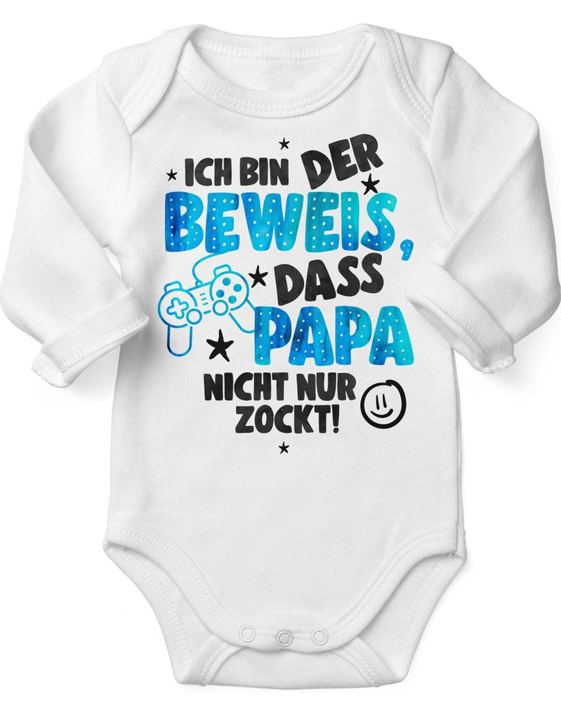 Babybody Langarm Ich bin der Beweis, dass Papa nicht nur zockt blau - von Mikalino