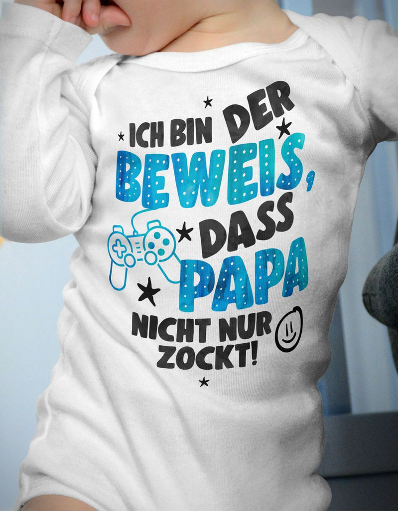 Babybody Langarm Ich bin der Beweis, dass Papa nicht nur zockt blau - von Mikalino