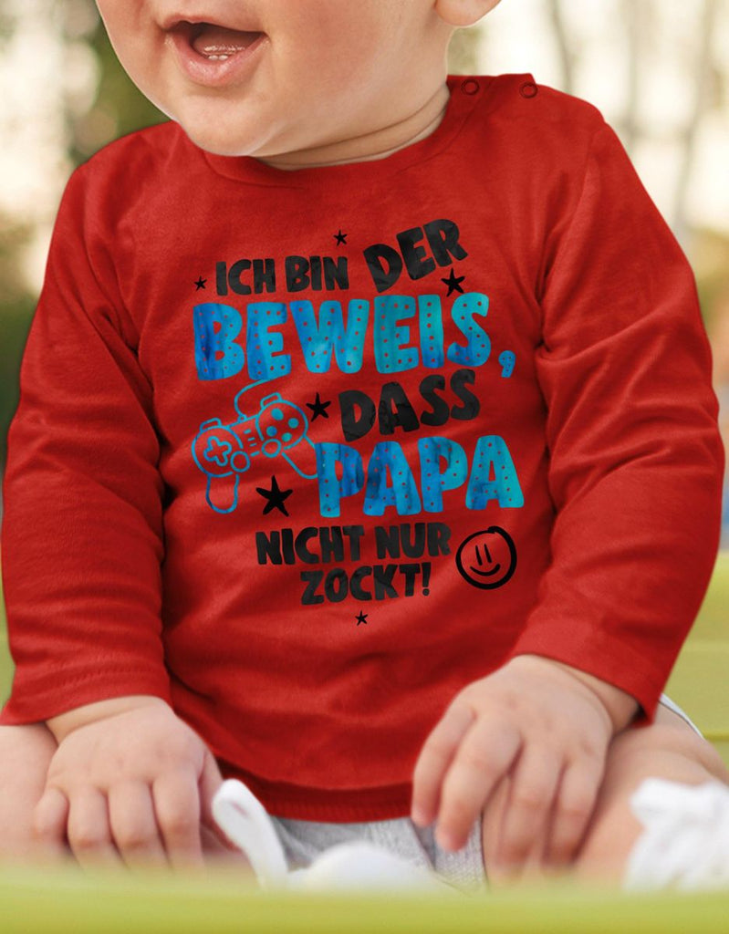 Baby / Kinder Longsleeve langarm Ich bin der Beweis, dass Papa nicht nur zockt blau - von Mikalino