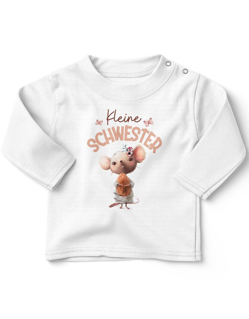 Baby / Kinder Longsleeve langarm Kleine Schwester Maus mit Mandel im Arm - von Mikalino