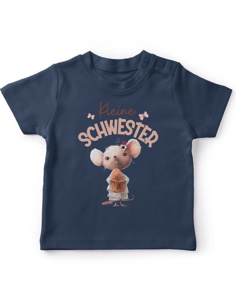 Baby / Kinder T-Shirt kurzarm Kleine Schwester Maus mit Mandel im Arm - von Mikalino