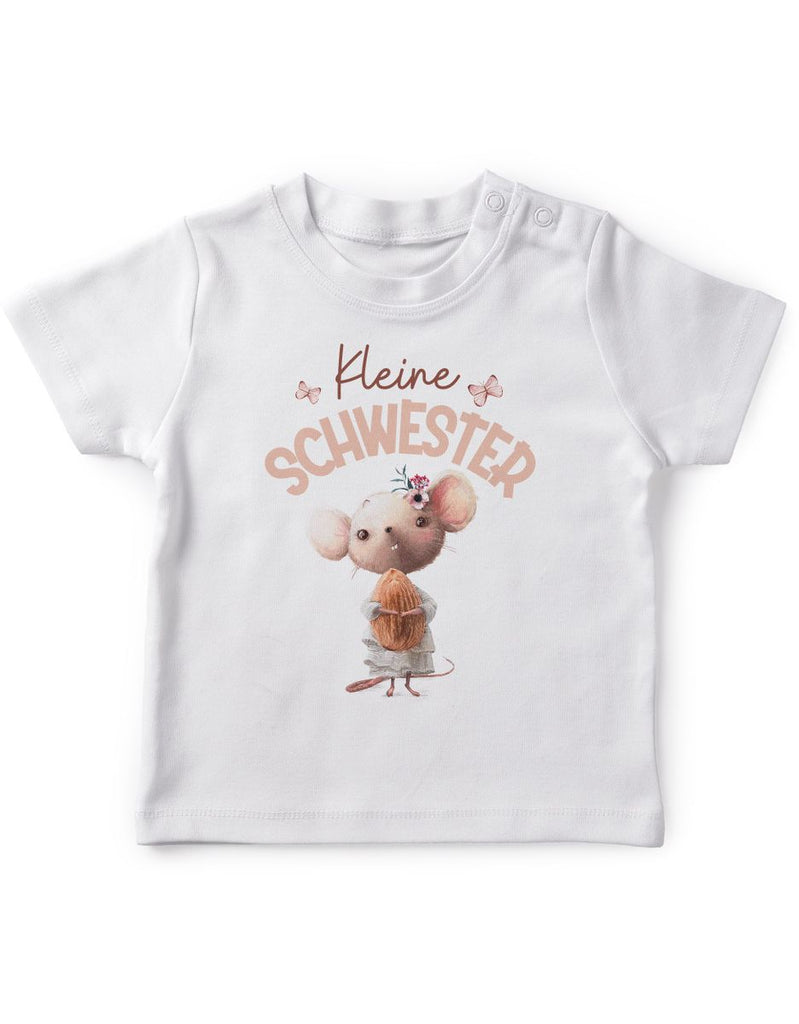 Baby / Kinder T-Shirt kurzarm Kleine Schwester Maus mit Mandel im Arm - von Mikalino