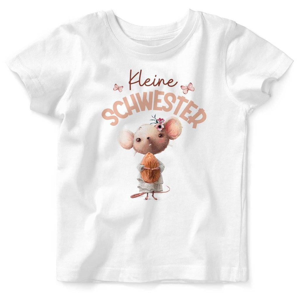 Baby / Kinder T-Shirt kurzarm Kleine Schwester Maus mit Mandel im Arm - von Mikalino