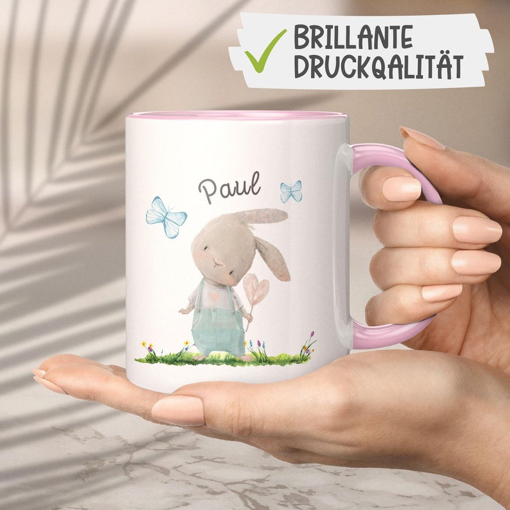 Keramik Tasse Kleiner Hase mit Wunschname - von Mikalino