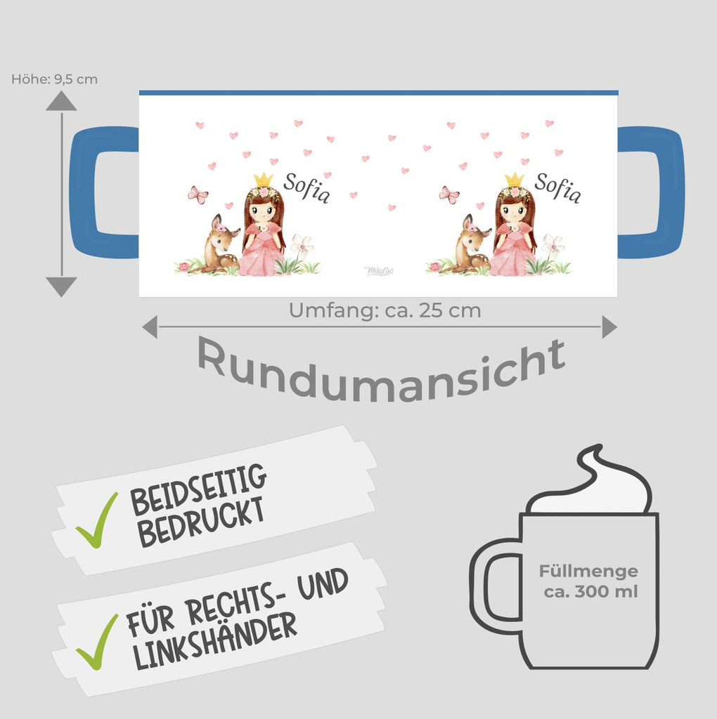 Keramik Tasse Prinzessin & Reh mit Wunschname - von Mikalino