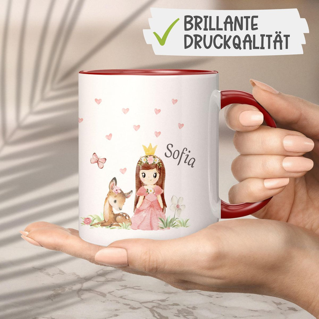 Keramik Tasse Prinzessin & Reh mit Wunschname - von Mikalino