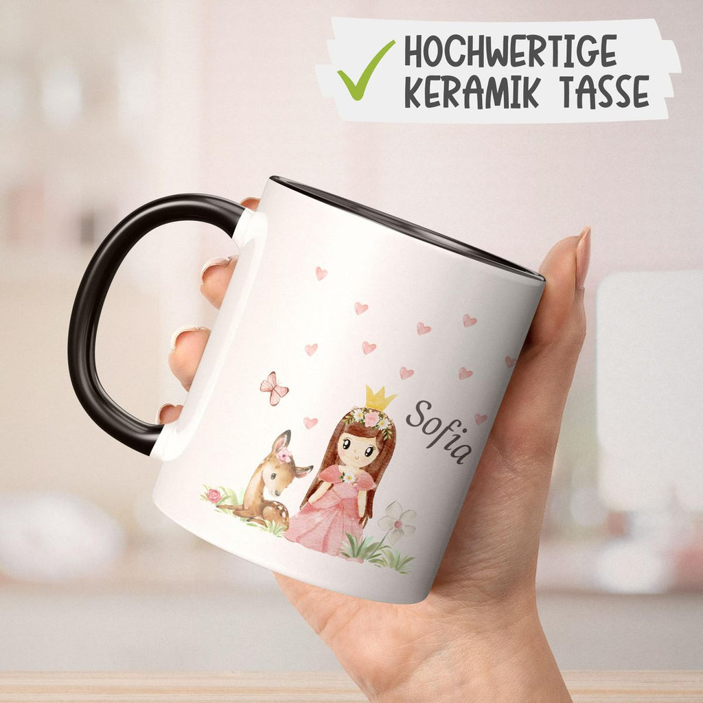 Keramik Tasse Prinzessin & Reh mit Wunschname - von Mikalino