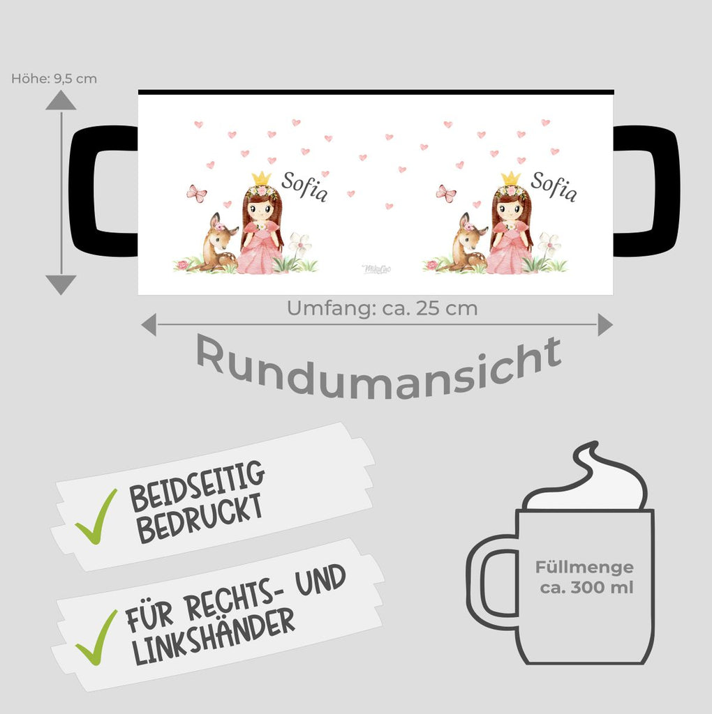 Keramik Tasse Prinzessin & Reh mit Wunschname - von Mikalino