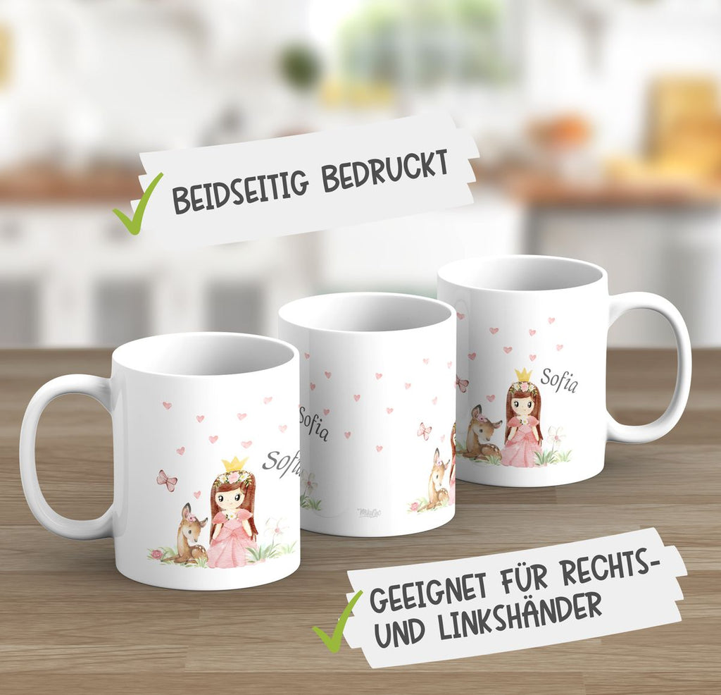 Keramik Tasse Prinzessin & Reh mit Wunschname - von Mikalino