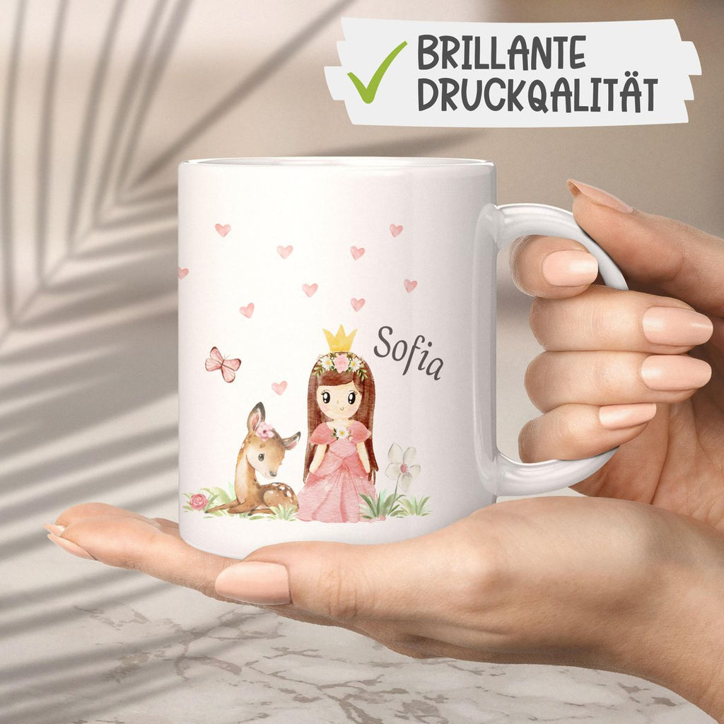 Keramik Tasse Prinzessin & Reh mit Wunschname - von Mikalino