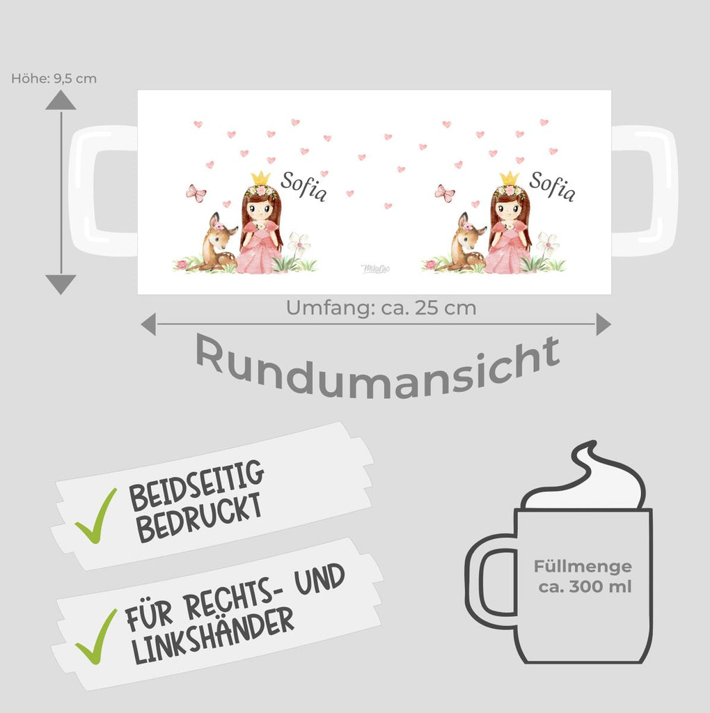 Keramik Tasse Prinzessin & Reh mit Wunschname - von Mikalino