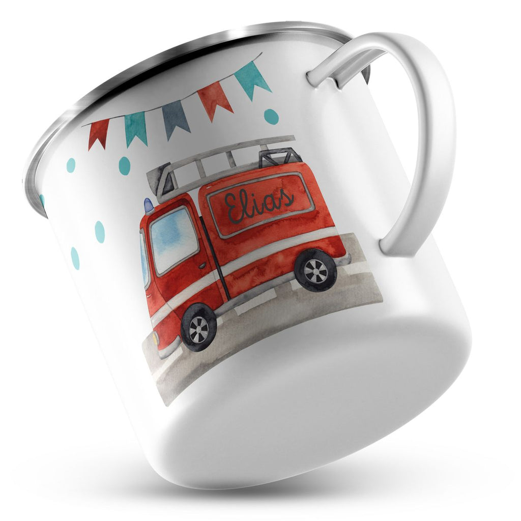 Emaille Tasse Feuerwehr Feuerwehrauto - von Mikalino